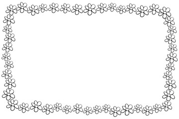 Vector hand drawn frame, border from black outline small flowers in doodle style. Cute simple primitive background, decoration for invitation, greeting card, wedding