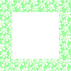 Vector frame, border with small flowers in flat style. Cute simple primitive summer background, decoration