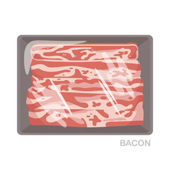 Fresh pork bacon in the package isolated on white background. Vector illustration.