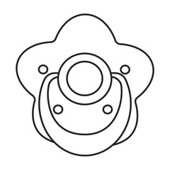 Dummy pacifier vector outline icon. Vector illustration baby nipple on white background. Isolated outline illustration icon of baby dummy pacifier.