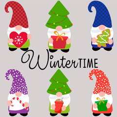 Winter time funny cartoon gnomes vector illustration