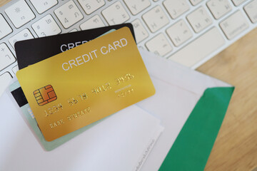 Credit card finance concept, online shopping, financial security.