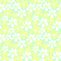Vector simple primitive floral seamless pattern. Cute endless print with flowers drawn by hand. Sketch, doodle, scribble