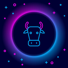 Glowing neon line Cow icon isolated on black background. Colorful outline concept. Vector