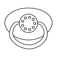 Dummy pacifier vector outline icon. Vector illustration baby nipple on white background. Isolated outline illustration icon of baby dummy pacifier.