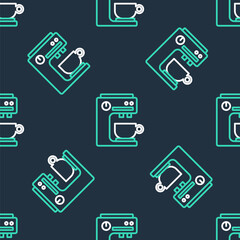Line Coffee machine icon isolated seamless pattern on black background. Vector