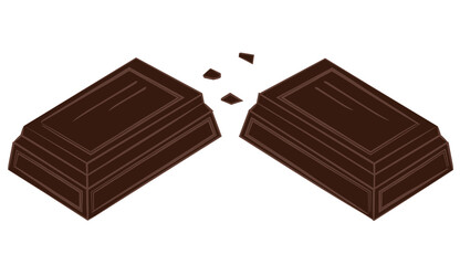 Pieces of dark chocolate on white background