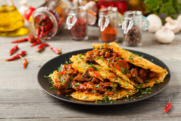 Hungarian potato pancake with goulash