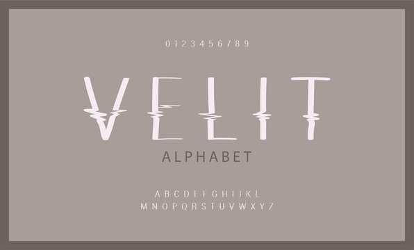 Minimal modern font alphabets in trendy style with distorted glitch effect. Letters and numbers in the set