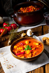 rustic Hungarian goulash soup with paprika