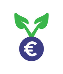 Plant growing on euro coin vector icon. Financial concept