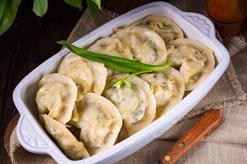 pierogo with wild garlic -cheese filling
