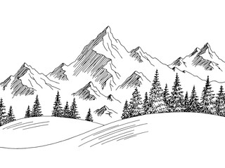 Mountain hill graphic black white landscape sketch illustration vector 