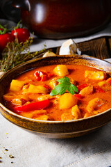 rustic Hungarian goulash soup with paprika