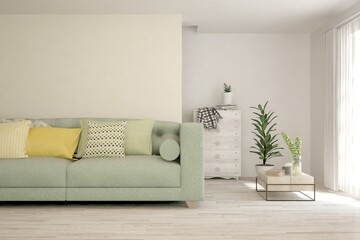 Fototapeta na wymiar Soft color living room with sofa. Scandinavian interior design. 3D illustration