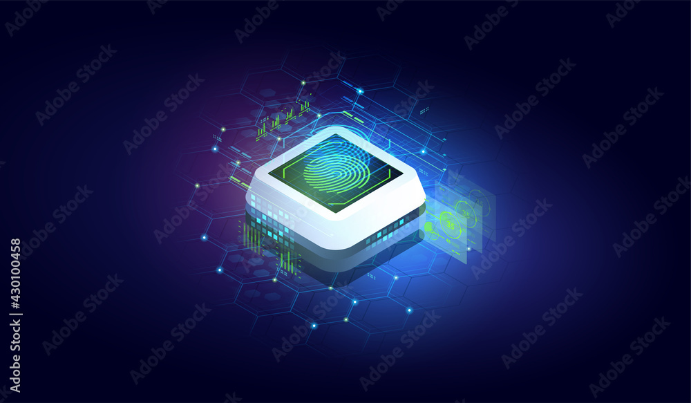 Aufkleber abstract fingerprint technology. concept of digital security, electronic fingerprint on scanning dev