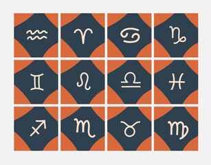 Hand drawn vector abstract stock graphic simple illustrations collection cards set art with modern magic collage artistic contemporary print template of boho zodiac signs,line art style
