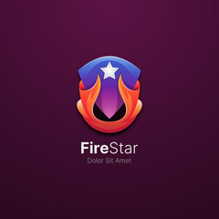 Colorful fire star with shield logo template
