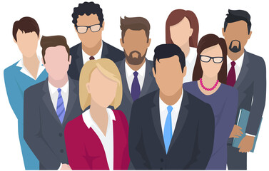 Business team ready to work. Teamwork. Coworkers characters communication. Team building and business partnership. Businessmen people cooperation collaboration. Office workers clerks standing together