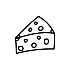 Cheese with holes. Hand drawn doodle vector illustration isolated on whithe background. Simple drawings with black color