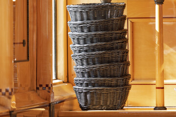 bread basket in the first class lounge of the steamboat Vevey cruising Geneva lake in Switzerland - obrazy, fototapety, plakaty