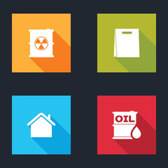 Set Radioactive waste in barrel, Shopping bag, House and Oil icon. Vector