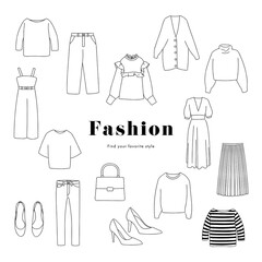 服　ファッション イラストセット　線画