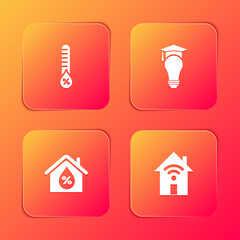 Set Humidity, Light bulb and graduation cap, House humidity and Smart home with wi-fi icon. Vector