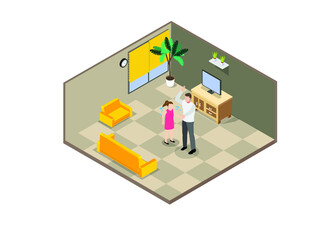 Domestic violence vector concept. Angry father hitting his daughter while standing in the living room at home