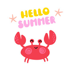 Cute red crab. Summer vector illustration.