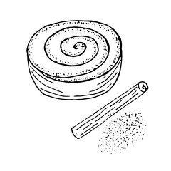 Cinnabon and cinnamon bun, vector illustration, hand drawn sketch