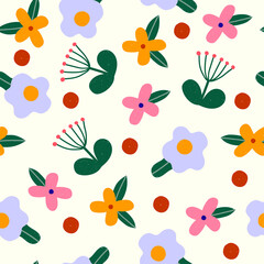 Cute floral seamless pattern in minimalistic style. Flower repeated texture for stylish fabric design or wrapping paper.