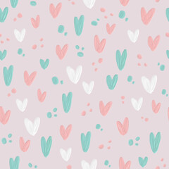 Raster seamless background, oil art imitation. Cute background with hearts. Suitable for textiles, wallpaper, wrapping paper, packaging. - 430104016
