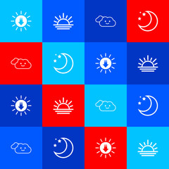 Set Sunset, , Cloud and Moon and stars icon. Vector