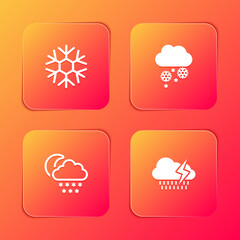 Set Snowflake, Cloud with snow, and moon and rain lightning icon. Vector