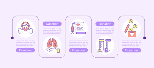 Donation presentation design elements. Vector infographic template. Data visualization with five steps. Process timeline chart. Workflow layout with linear icons