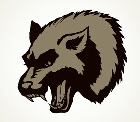 Open mouth. Grin. Vector drawing wolf