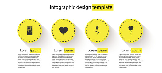 Set Chocolate bar, Heart, Flower rose and Balloon in form of heart. Business infographic template. Vector