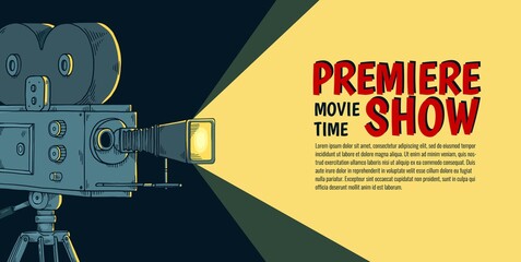 Art banner for premiere of cinema movie, cinematography entertainment event. - obrazy, fototapety, plakaty