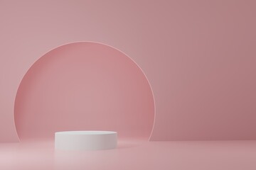 White Product Stand in pink room ,Studio Scene For Product ,minimal design,3D rendering
