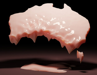 Melting Australian map. Concept of heat wave summer and global warming. Climate change. 3D rendering illustration. 