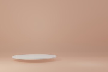 White  Product Stand in orange room ,Studio Scene For Product ,minimal design,3D rendering