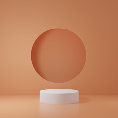White  Product Stand in orange room ,Studio Scene For Product ,minimal design,3D rendering