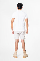 White t-shirt and shorts men's basic wear rear view