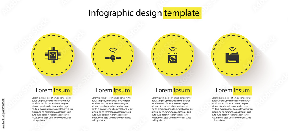 Poster set processor with microcircuits cpu, smartwatch, washer and printer. business infographic template.