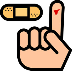 切り傷ができた指と絆創膏のアイコン