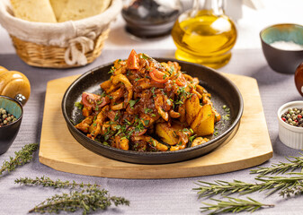 Chicken breast stripes in tomato gravy
