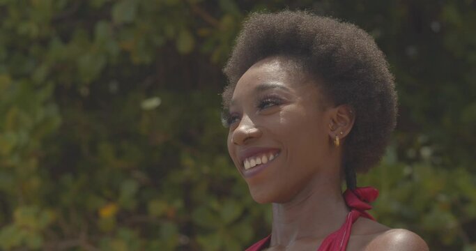 Amazing close-up of a smiling girl with a afro hairstyle