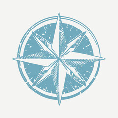 Blue compass linocut in cute illustration © Rawpixel.com