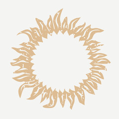 Golden sun linocut in cute illustration